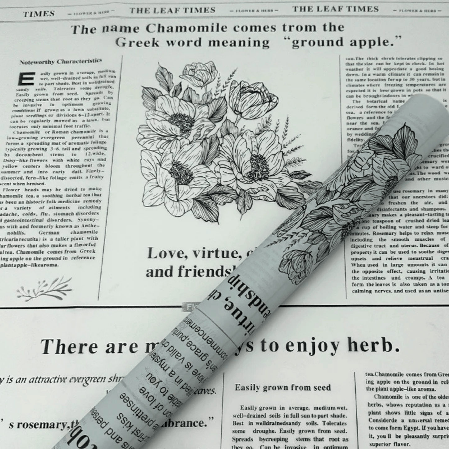 Newspaper Floral Bouquet Wrapping Paper
