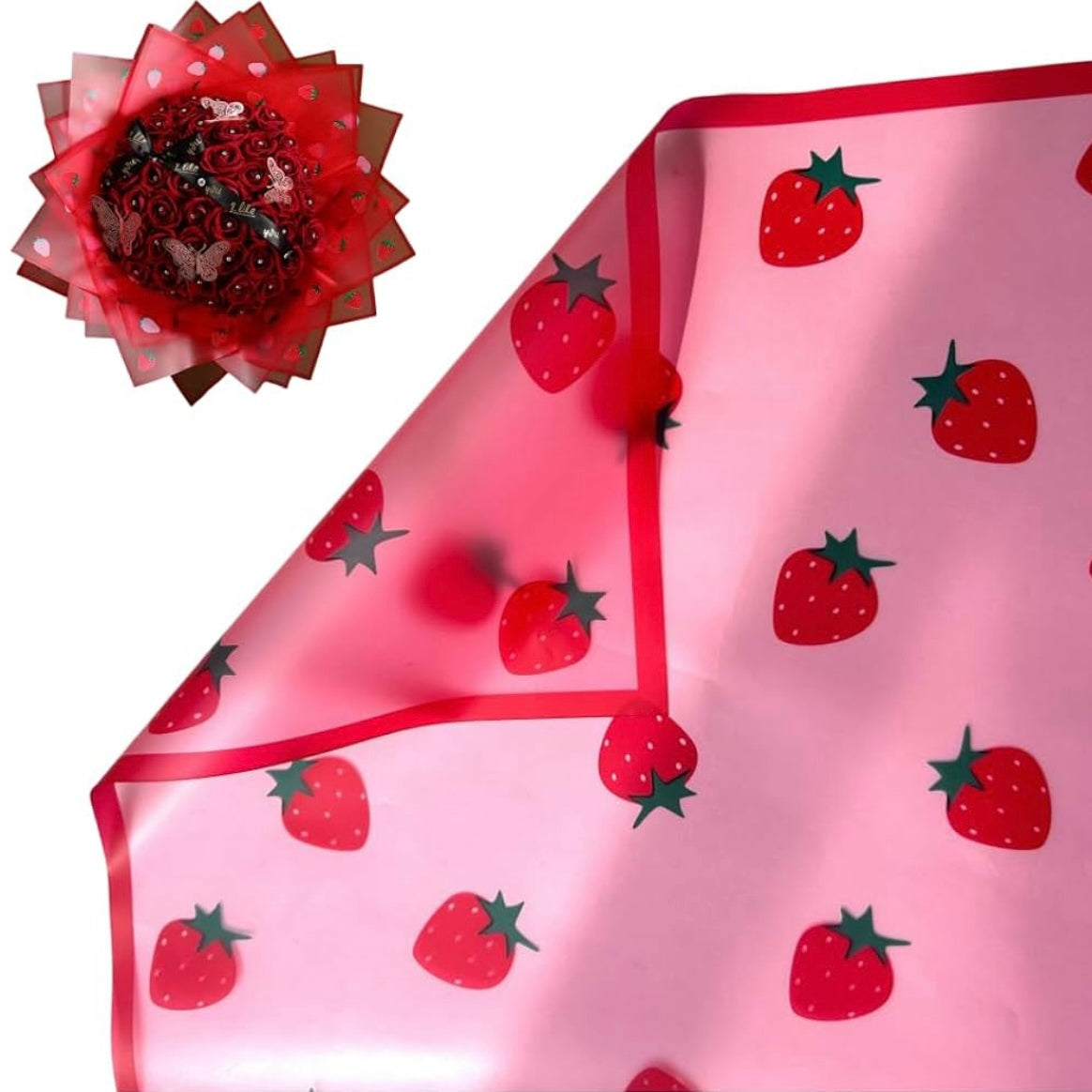 Strawberry Floral Bouquet Wrapping Paper