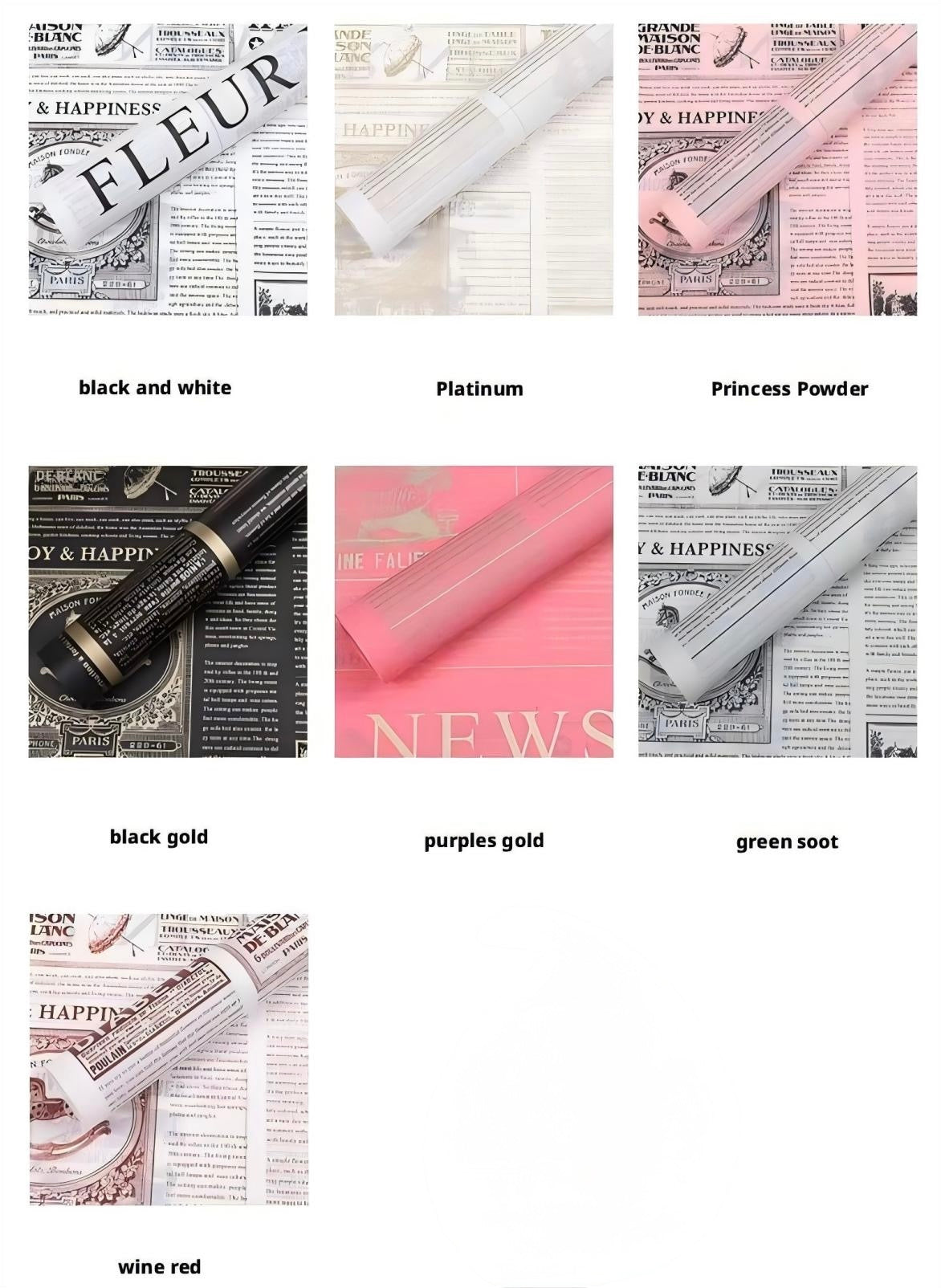 Fleur Newspaper Floral Bouquet Wrapping Paper