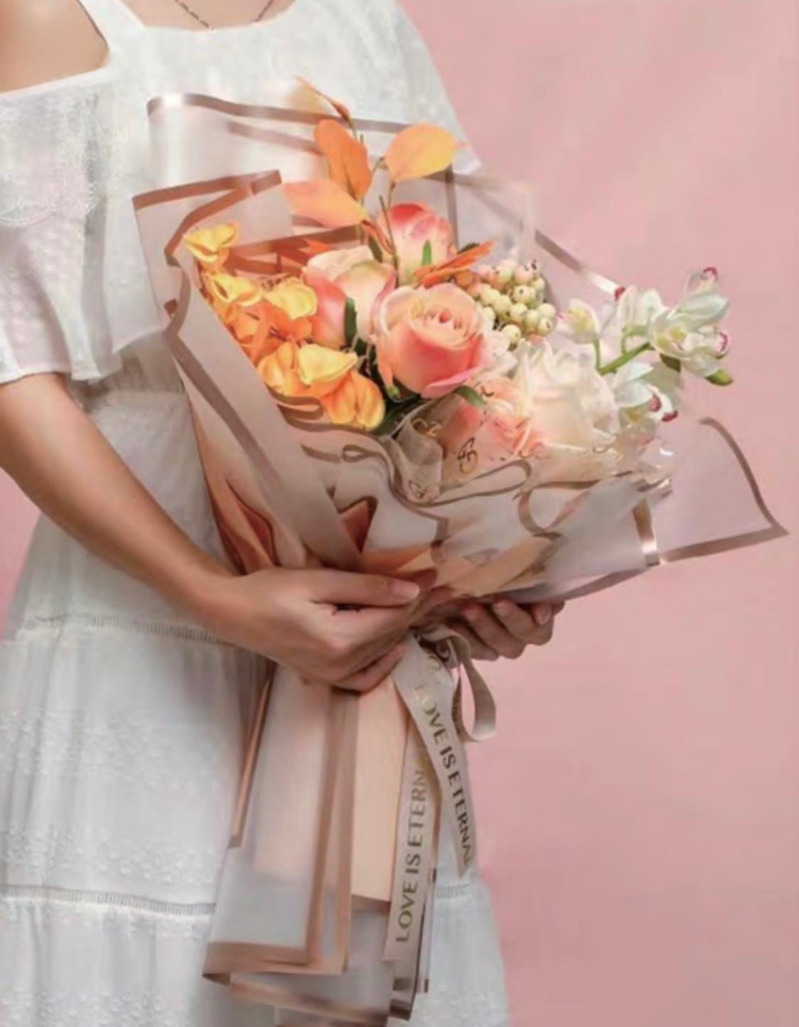 Transparent Border Floral Bouquet Wrapping Paper