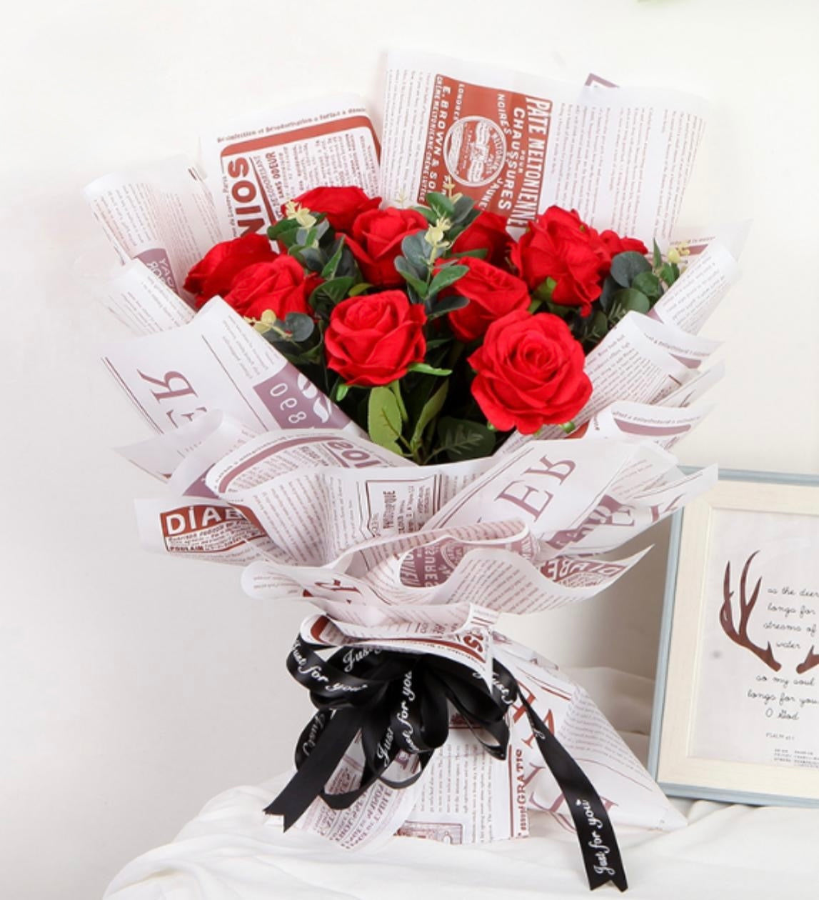 Fleur Newspaper Floral Bouquet Wrapping Paper